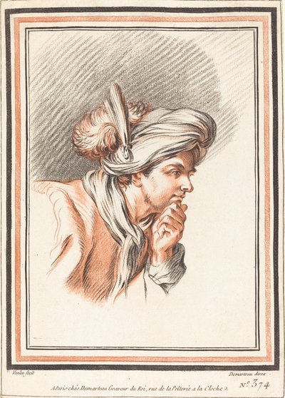 Cabeza de un Hombre con Turbante con Plumas de Atelier of Gilles Demarteau the Elder after Carle Van Loo