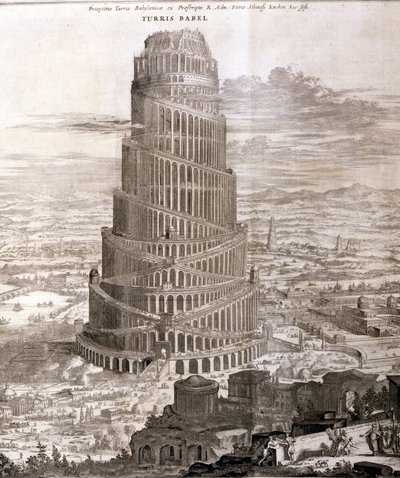 Der Turmbau zu Babel. Rekonstruktion durch Athanasius Kirche en su obra "Turris Babel" sobre esta torre y la historia de la humanidad temprana. de Athanasius Kircher