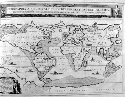 Carta geográfica del mundo después del diluvio, 1675 de Athanasius Kircher