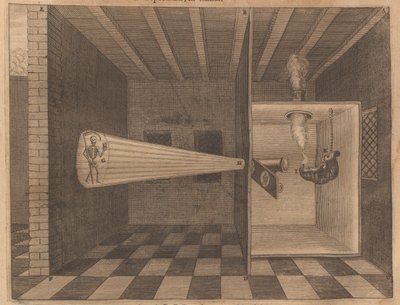 Linterna mágica mostrando la Muerte de Ars Magna Lucis, 1671 de Athanasius Kircher