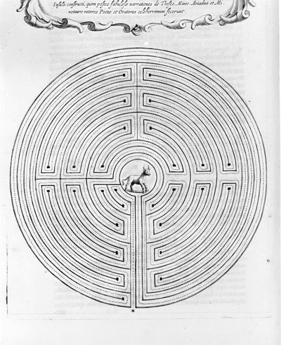 El laberinto de Cnossos diseñado por Dédalo - En el centro está el minotauro - “Turris Babel” de Athanase Kircher - Ámsterdam de Athanasius Kircher