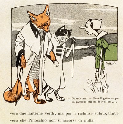 Pinocho y el gato y el zorro de Attilio Mussino