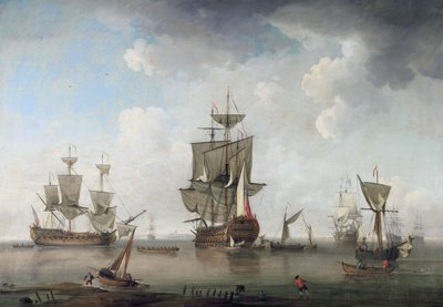 Hombres de guerra en el puerto de attributed to Charles Brooking