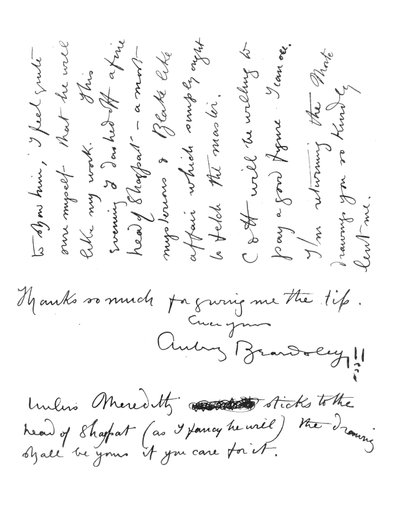 2da página de carta autógrafa a Frederick Evans, c.1893 de Aubrey Beardsley