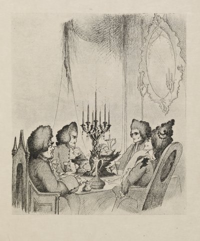 Una escena de "Madame Lescaut" de un libro de cincuenta dibujos de Aubrey Beardsley