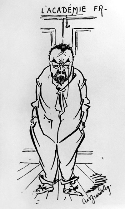 Caricatura del novelista francés Émile Zola (1840-1902) fuera de la Academia Francesa de Aubrey Beardsley