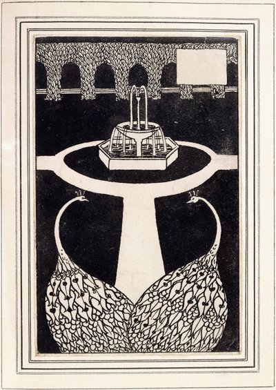 Encabezado de capítulo que representa dos pavos reales en un jardín con una fuente, c.1893/4 de Aubrey Beardsley