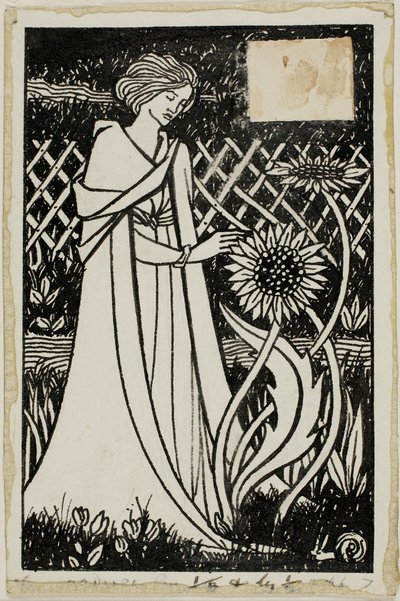 Estudio decorativo: Mujer con girasoles de Aubrey Beardsley