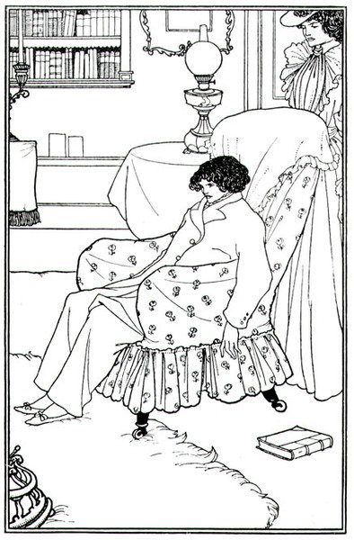 Frontispicio de Una Maternidad Malvada, publicado por Elkin Mathews y Walt Ruding de Aubrey Beardsley