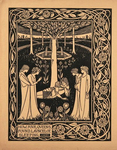 Cómo cuatro reinas encontraron a Lancelot durmiendo. Ilustración del libro Le Morte d