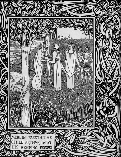 Merlín toma al niño Arturo bajo su custodia, c. 1893 de Aubrey Beardsley