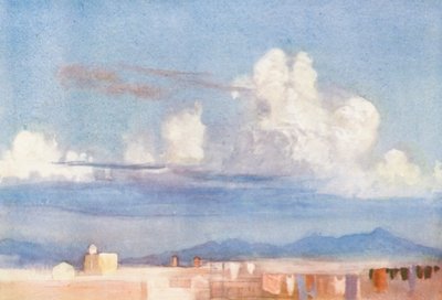 Roma: Montañas Albanas desde un tejado (litografía en color) de Aubrey Waterfield