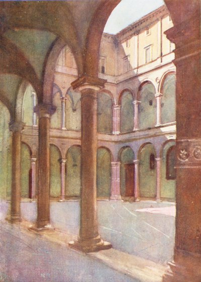Roma: Cortile della Cancelleria (litografía en color) de Aubrey Waterfield