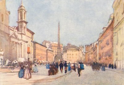 Roma: Piazza Navona (litografía en color) de Aubrey Waterfield