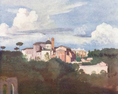 Roma: SS Juan y Pablo desde el Palatino (litografía en color) de Aubrey Waterfield