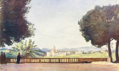 Roma: San Pedro desde la Villa Pamphili Doria (litografía en color) de Aubrey Waterfield