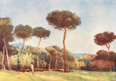 Roma: La Campagna desde la Villa Pamphili Doria (litografía en color) de Aubrey Waterfield