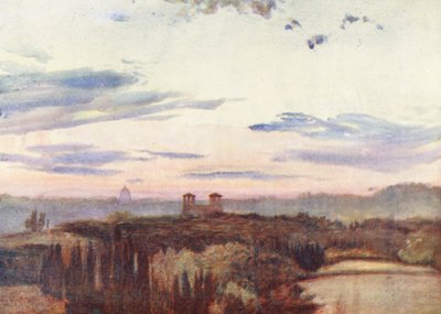 Roma: Villa Médicis y Cúpula de San Pedro (litografía en color) de Aubrey Waterfield