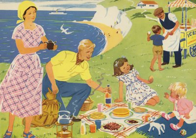 Un picnic (litografía en color) de Audrey Brunton