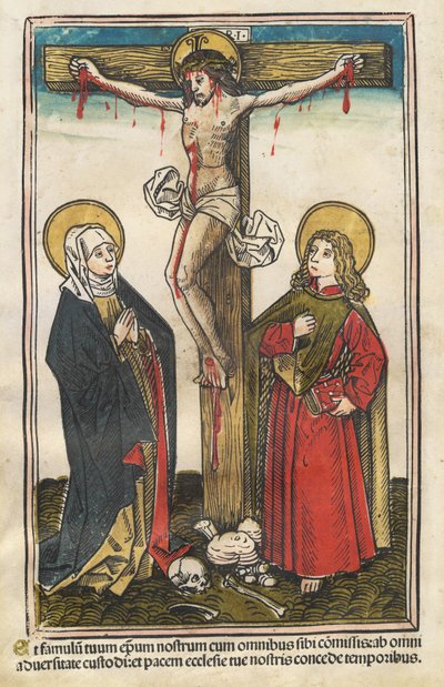 Cristo en la Cruz con la Virgen y San Juan de Augsburg 15th Century