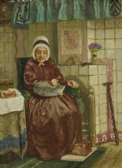 Vieja junto a la chimenea de August Allebe