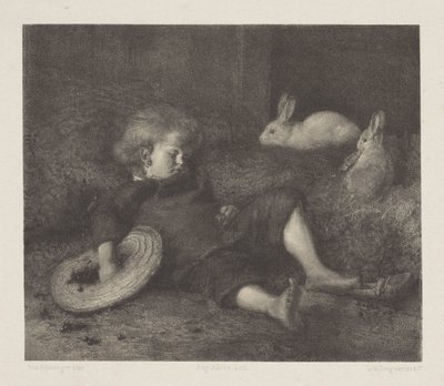 Niño dormido con conejos de August Allebe