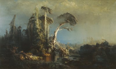 Bosque virgen moribundo con mal tiempo (después de la tormenta) (óleo sobre lienzo) de August Cappelen