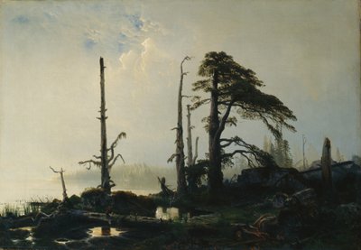 Lago en la niebla (óleo sobre lienzo) de August Cappelen
