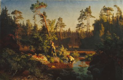 Niños en el bosque (Niños pastores) (pintura) de August Cappelen