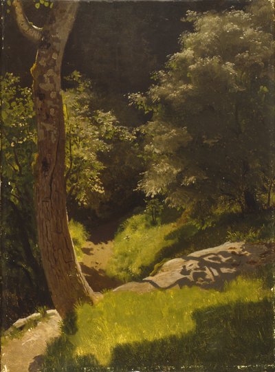 Paisaje de parque con sendero de jardín (óleo sobre lienzo) de August Cappelen
