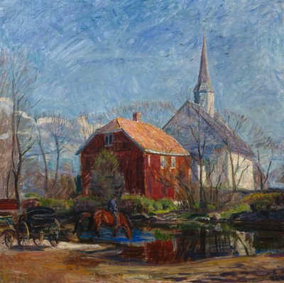 Iglesia y casa roja, Iglesia de Rygge de August Eiebakke