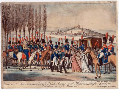 Napoleón presentando a la Emperatriz María Luisa a su familia fuera del pabellón cerca de Soissons de August Friedrich Andreas Campe