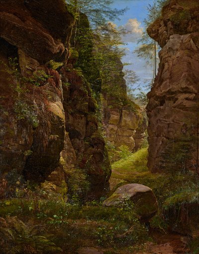 Desfiladero de rocas en el Uttewalder Grund en la Suiza sajona de August Heinrich