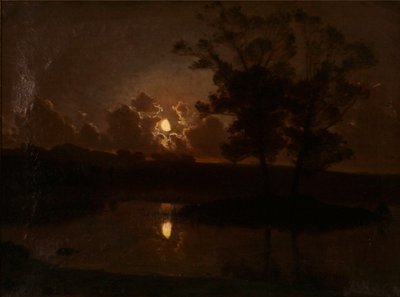 Danés: Atardecer de otoño en Hjortekæret, Parque de los Ciervos de Jægersborg, Luz de luna de August Jerndorff