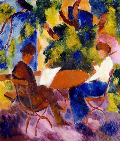 En la mesa del jardín de August Macke