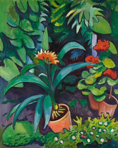 Flores en el jardín, clivias y pelargonios de August Macke