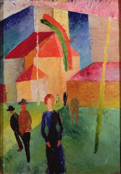 Iglesia decorada con banderas de August Macke