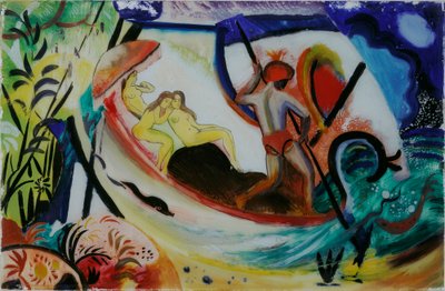 Tres chicas en una barcaza de August Macke