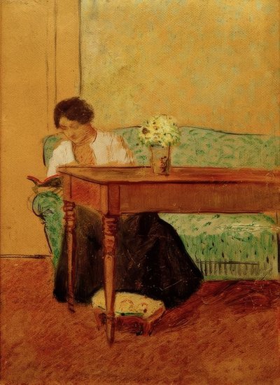 Elisabeth en un sofá verde, leyendo de August Macke