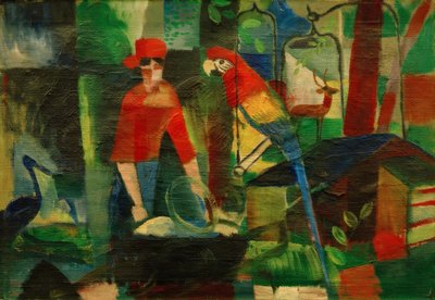 Mujer con loro en un paisaje de August Macke