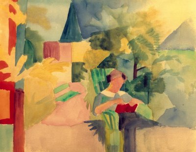 Jardín con mujer leyendo (en el lago Thun) de August Macke