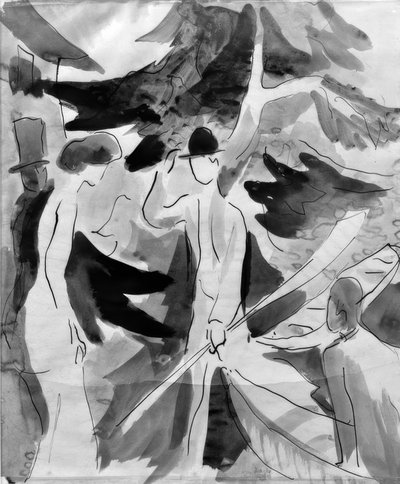 Gente en la calle junto al agua de August Macke