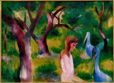 Niña con pájaros azules de August Macke