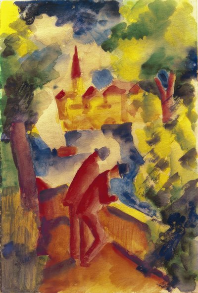 Hombres en la calle junto al lago de August Macke