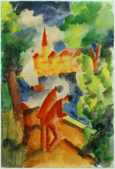 Hombres en la terraza junto al lago de August Macke