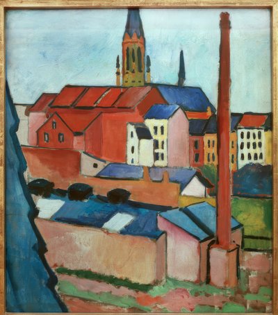 Iglesia de Santa María con casas y chimenea de August Macke