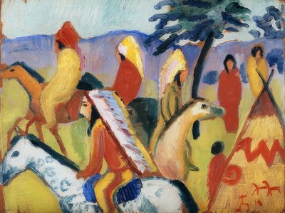 Indios montados a caballo junto a una tienda. 1911 de August Macke
