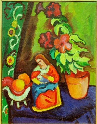Naturaleza muerta con Madonna, petunia y manzanas de August Macke