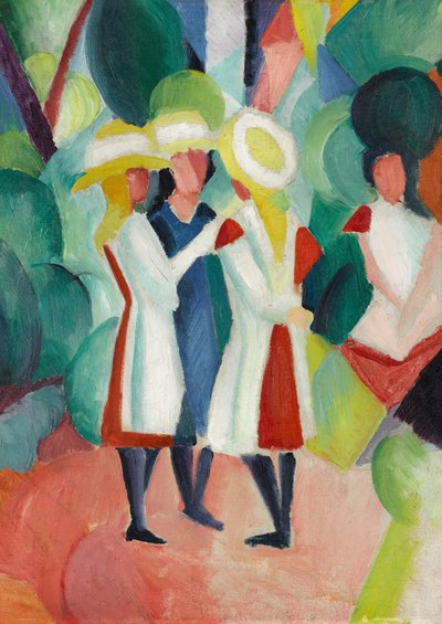 Tres chicas con sombreros de paja amarillos de August Macke