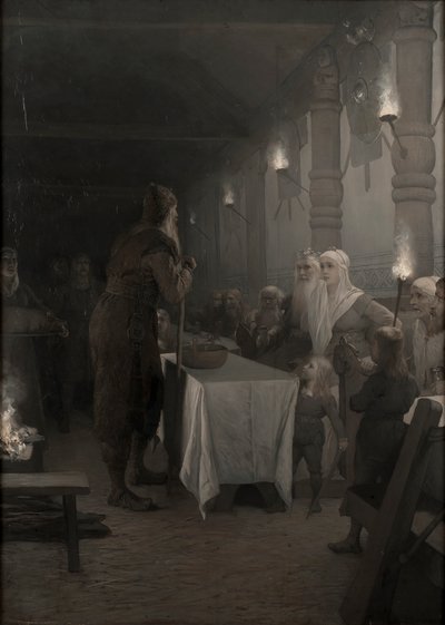 La saga de Frithiof: Frithiof en la corte del Rey Ring, 1880s de August Malmström